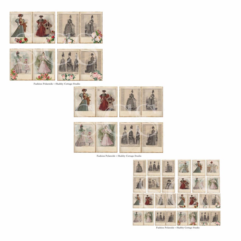 Victorian Fashion Digital Polaroid Set Vintage Illustrations Download Printable Junk Journal Ephemera image 3