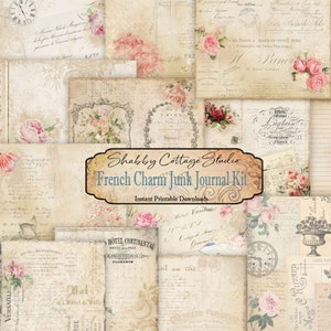 Digital Junk Journal Kit - Instant  Download- Printable Journal Kit - French Shabby Printables - Printable Ephemera - Junk Journal Pages