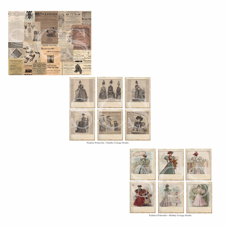 Victorian Fashion Digital Polaroid Set Vintage Illustrations Download Printable Junk Journal Ephemera image 2