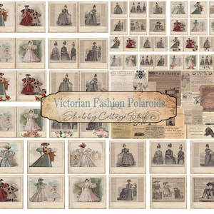 Victorian Fashion Digital Polaroid Set Vintage Illustrations Download Printable Junk Journal Ephemera image 1