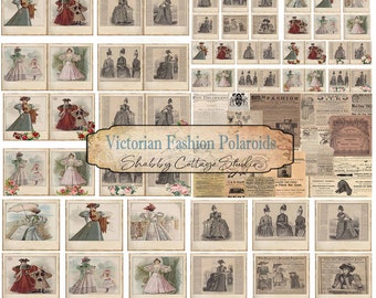 Victorian Fashion Digital Polaroid Set  - Vintage Illustrations Download - Printable Junk Journal Ephemera