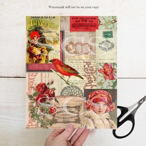 Ephemera Collage Papers Red - Printable Paper Pack - Digital Tear Sheet ...