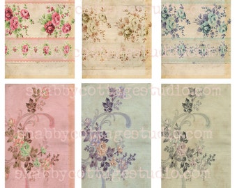 INSTANT DOWNLOAD TAGS Collage Sheet Vintage Floral Wallpaper Backgrounds