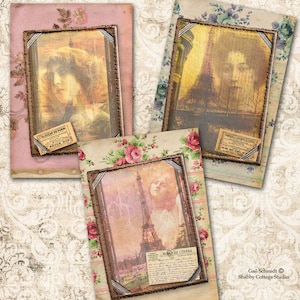 Folha de colagem digital de memórias de paris, download instantâneo da torre eiffel, scrapbooking francês, artesanato, cartões de felicitações, arte alterada