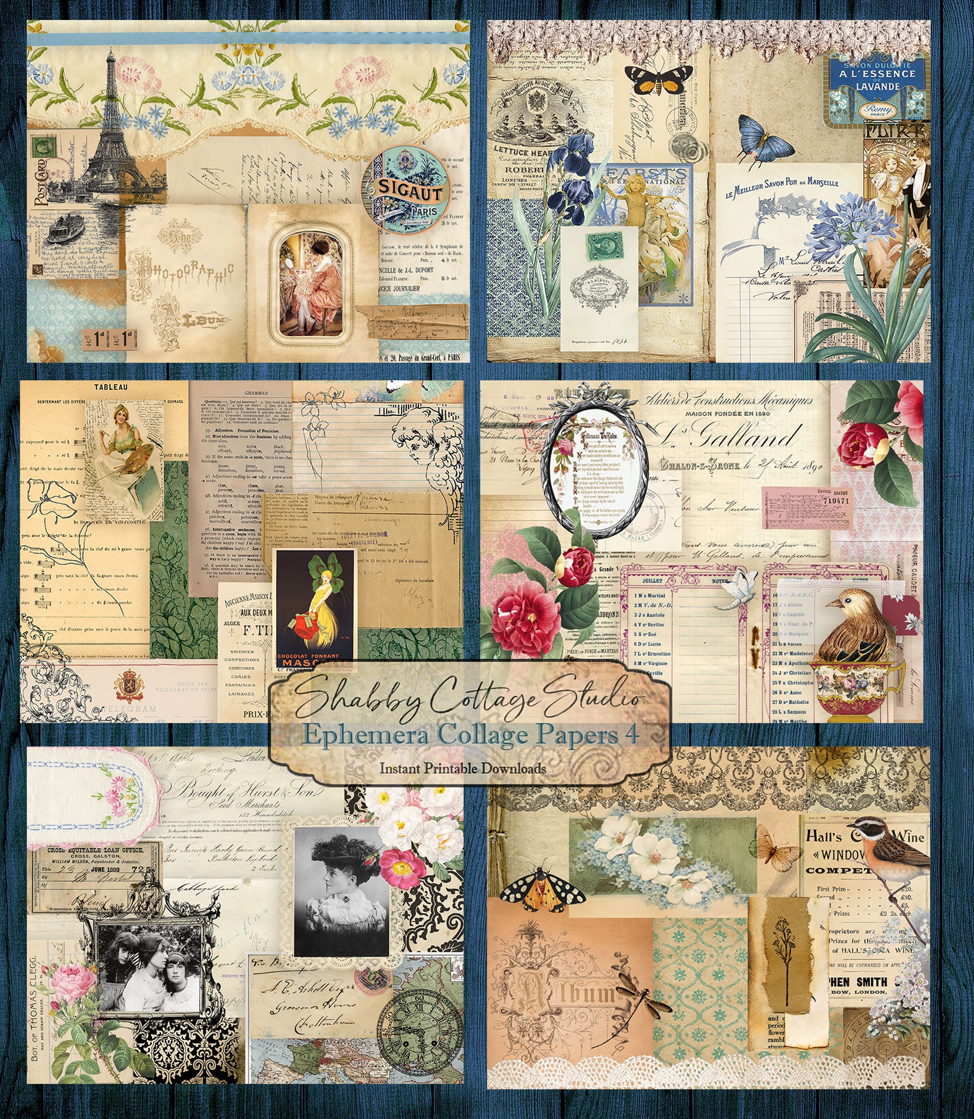 Ephemera Collage Papers 4 - Printable Paper Pack - Instant Digital ...