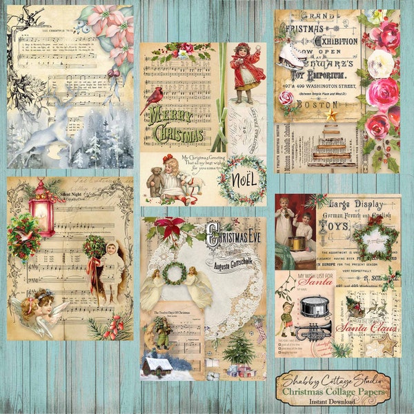 Digital Christmas Papers - Instant Download - Journal Papers - Scrapbooking Paper Craft - Background Papers - Shabby Christmas Paper Pack