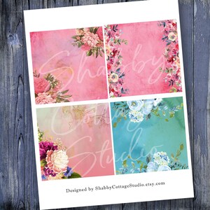 Floral Square Tags Instant Printable Download - 4" X 4" Journaling Card Digital Collage Sheet ...