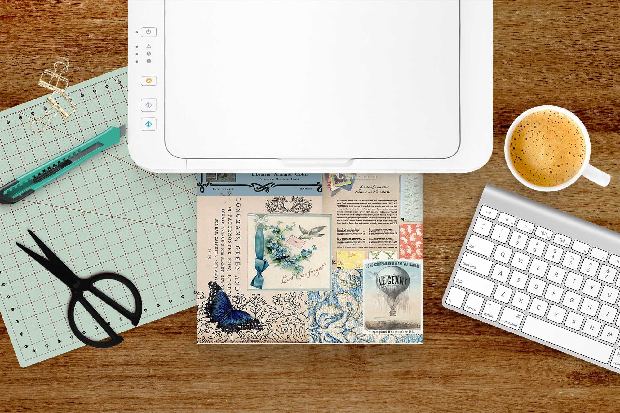 Ephemera Collage Papers Blue - Printable Paper Pack - Digital Tear ...