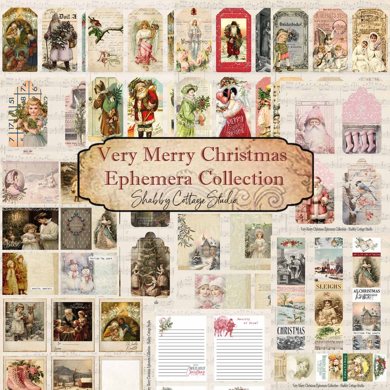Large Christmas Ephemera Kit Instant Digital Download Printable Ephemera Christmas Tags, Journal Cards, Labels and More Papercrafts image 1