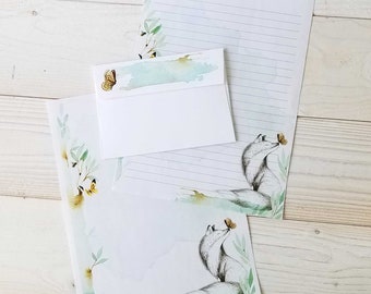 Fox and Butterfly Printable 8.5x11 Stationery Set Writing Paper - Digital Paper - Unlined and Lined Note Paper - Instant Download - Envelope