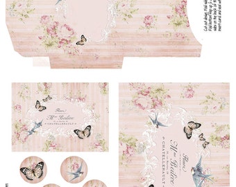 Butterflies and Birds - Digital Download - Printable Envelope and Card Set - Notecards - ATC - Victorian - Cottage - Romantic - Invitations
