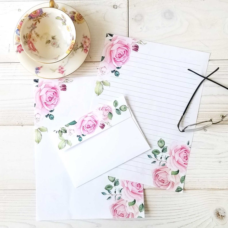 Pink Roses Digital Stationery Set 8.5 X 11 Printable Writing Etsy