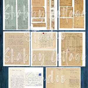 May include: A collection of vintage paper ephemera, including handwritten letters, receipts, and envelopes. The papers are aged and have a distressed look, with faded ink and torn edges. The papers are perfect for scrapbooking, card making, or other crafting projects.