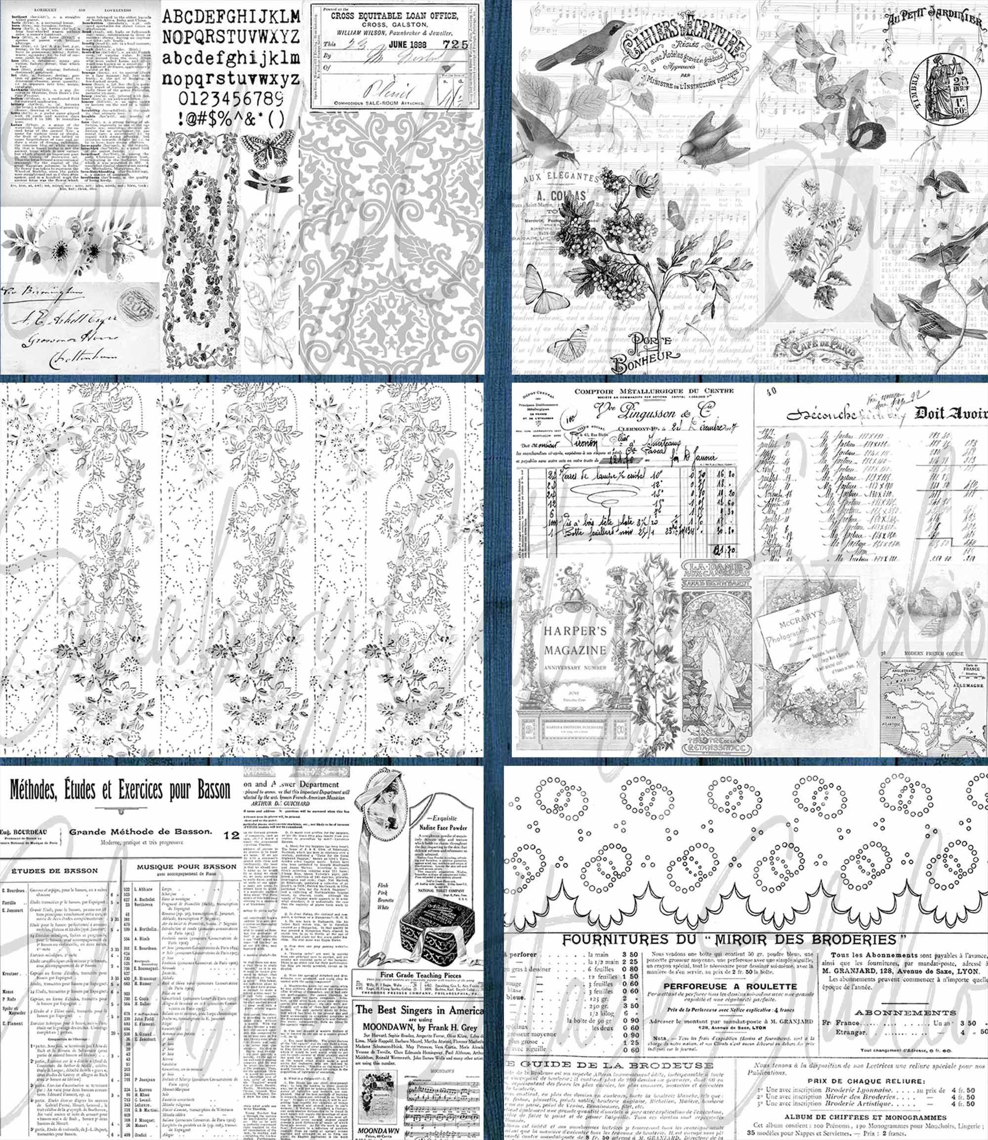 Ink Saver Black and White Collage Papers - Digital Download - Printable ...