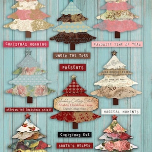 Journal Elements Digital Collage Sheet - Ausdruckbarer Download - Shabby Chic WeihnachtsbaumAnhänger - Digitales Scrapbooking - Papier basteln