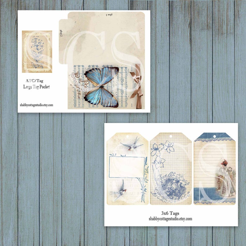 Digital Junk Journal Tags and Pockets Ephemera Pack Printable Journal Supplies Instant Download Add Ons for Cottage Blues Journal Kit image 3
