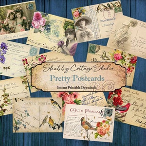 Cartões postais digitais vintage - Coisas efêmeras para impressão - Coisas efêmeras do Junk Journal - Artesanato em papel - Cartões de registro no diário para impressão - Downloads de folhas de colagem