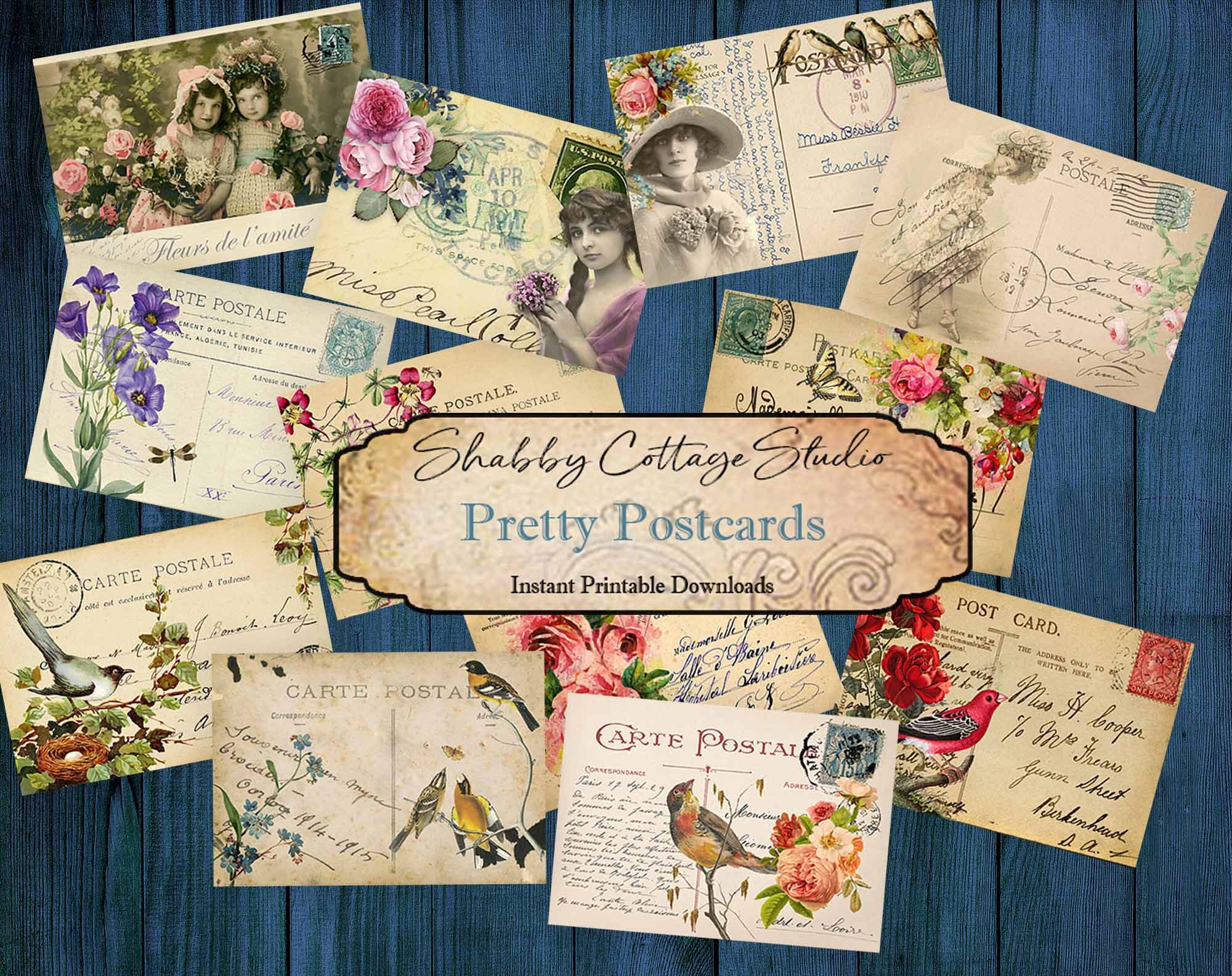 Digital Vintage Postcards - Printable Ephemera - Junk Journal Ephemera - Paper Craft - Journaling Cards Printable - Collage Sheet Downloads
