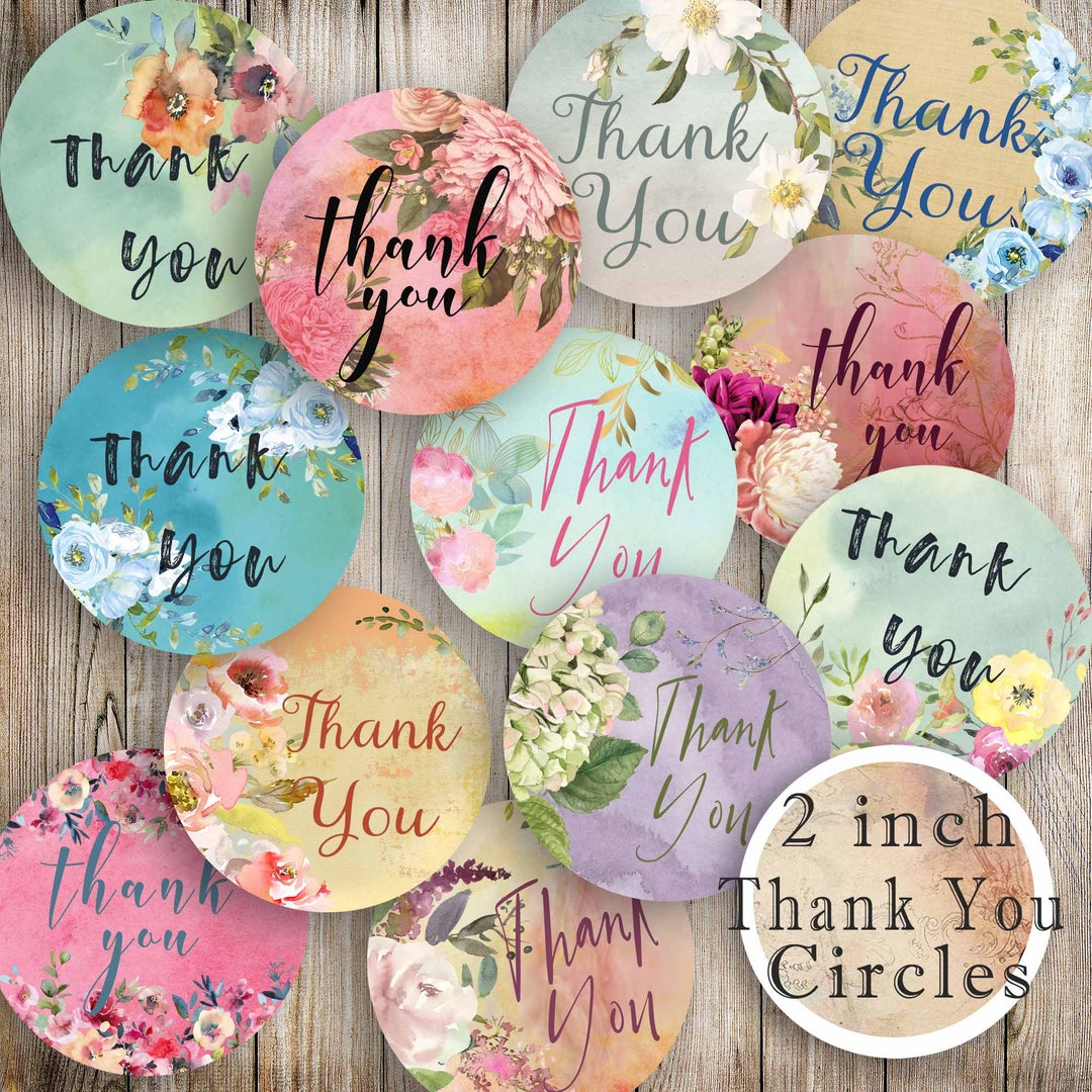 2 Inch Floral Thank You Circle Stickers Collage Sheet - Thank You Tags ...