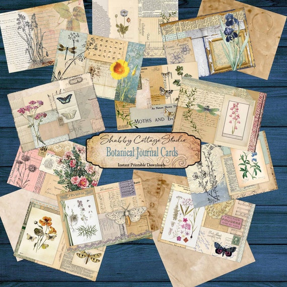 DIGITAL Botanical Journal Cards - Junk Journal Ephemera - Digital Download Paper Craft - Journaling Cards Printable - Printable Flower Cards