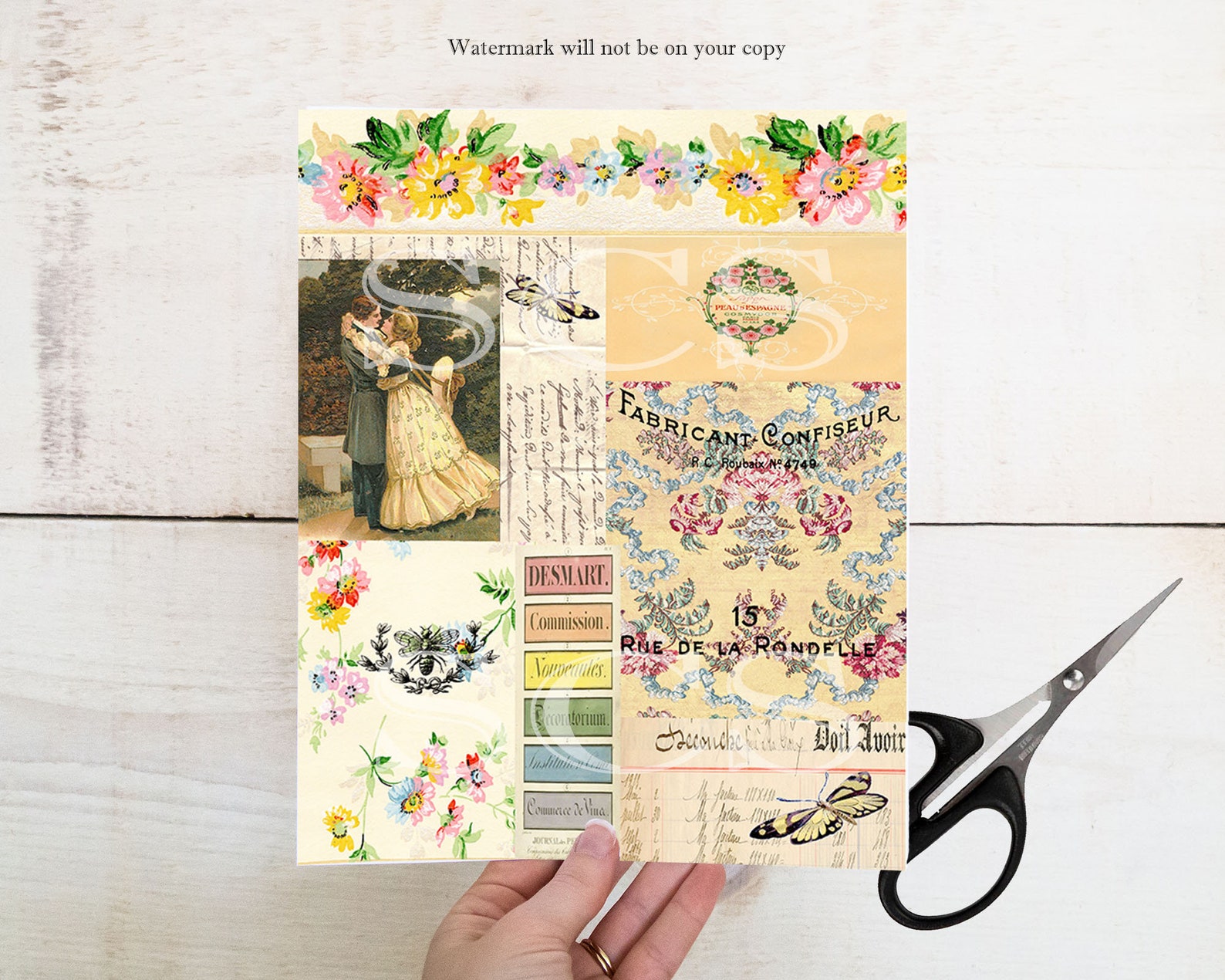 Ephemera Collage Papers Yellow - Printable Paper Pack - Digital Tear ...