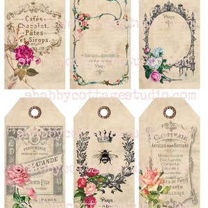 DESCARGA INSTANTÁNEA Etiquetas Digitales Hoja collage Etiquetas francesas y rosas
