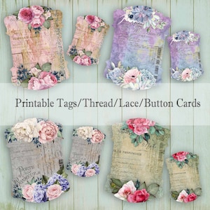 Band - Spitze - Faden - Button Keeper Karte Instant Digital Download - Druckbare Schmuck Display Karte - Journal Tag - Digital Collage Sheet