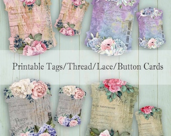 Ribbon - Lace - Thread - Button Keeper Card Instant Digital Download - Printable Jewelry Display Card - Journal Tag - Digital Collage Sheet
