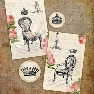 Chair Crown Chandelier - Tags - PRINTABLE Instant Download French Theme Hang Tags Gift Tags Journaling Scrapbooking Card Making Paper Crafts