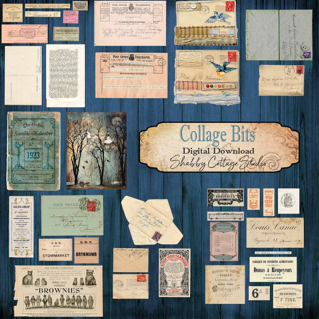 Journal Ephemera Collage Papers - Digital Collage Bits - Printable ...