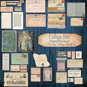 Journal Ephemera Collage Papers  - Digital Collage Bits - Printable Paper  Pack - Instant Download - Scrapbooking Paper Craft