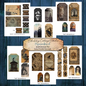 Pode incluir: Um kit de di&aacute;rio de sucata imprim&iacute;vel digital com um tema assustador. O kit inclui v&aacute;rias imagens, incluindo uma caveira, uma coruja, um corvo, um cora&ccedil;&atilde;o, um cemit&eacute;rio e uma bruxa. O kit &eacute; perfeito para adicionar um toque assustador ao seu di&aacute;rio.