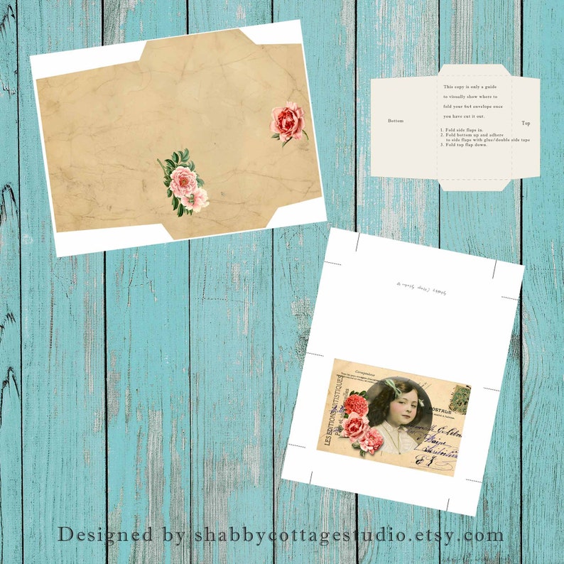 Instant Download Digital Blank Card with Envelope - Vintage Style French Postcard - Printable Greeting Card - Print and Cut image 2