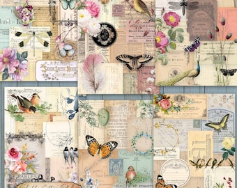 Ephemera Collage Papers 1 - Paquete de papel imprimible - Papeles de collage digital - Descarga instantánea - Scrapbooking Paper Craft - Fondos de etiquetas