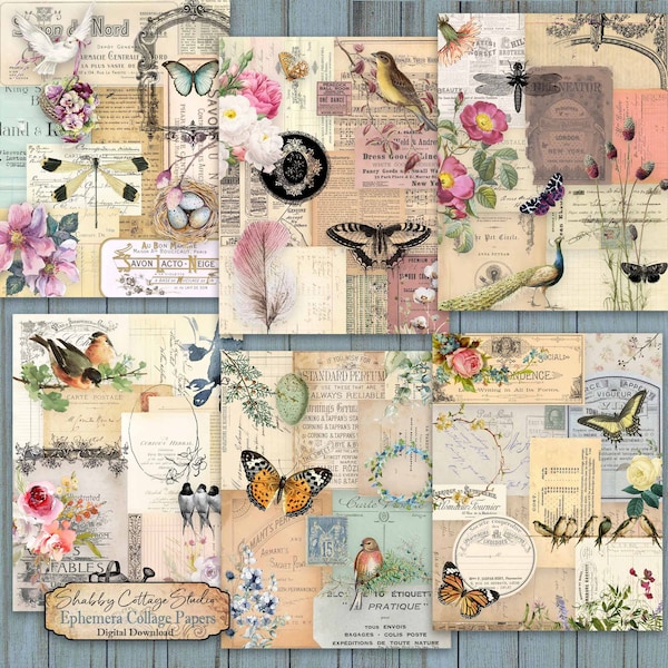 Ephemera Collage Papers 1 - Printable Paper  Pack - Digital Collage Papers - Instant Download - Scrapbooking Paper Craft - Tag Backgrounds