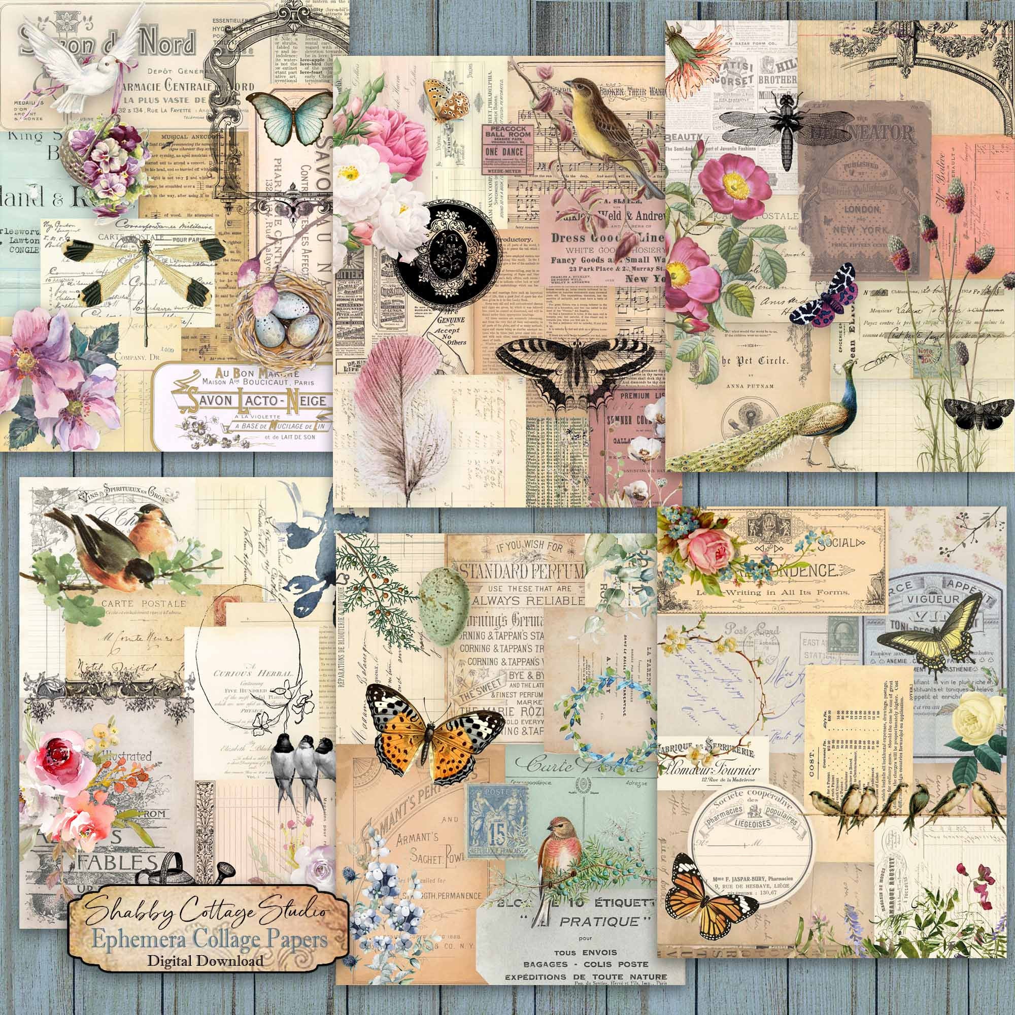 Ephemera Collage Papers 1 - Printable Paper  Pack - Digital Collage P…