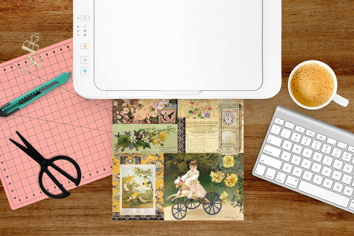 Ephemera Collage Papers Yellow - Printable Paper Pack - Digital Tear ...