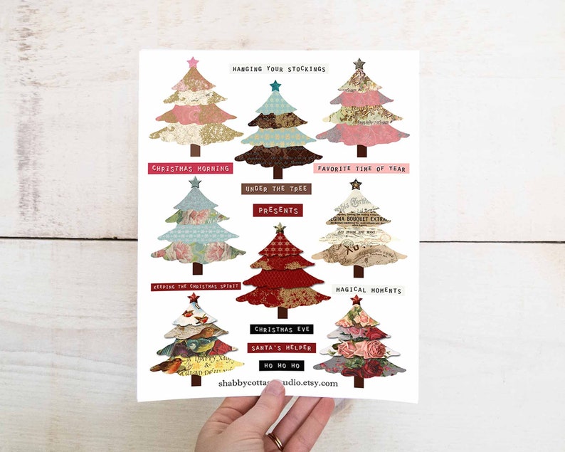 Journal Elements Digital Collage Sheet - Printable Download - Shabby Chic Christmas Tree Tags - Digital Scrapbooking - Paper Crafting image 4