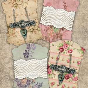 Vintage Floral PRINTABLE DIGITAL SHEET Tags Lace/Ribbon/Twine Card Jewelry Holder Gift Tag Journal Card