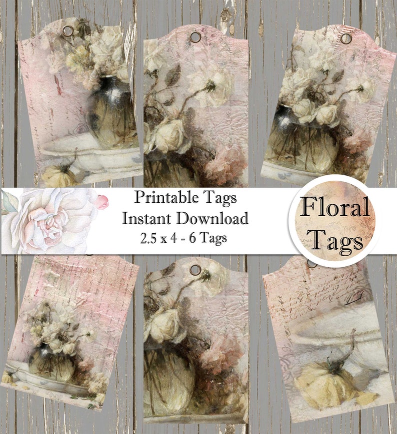 Floral Art Instant Digital Download - Printable Collage Sheet - Gift ...