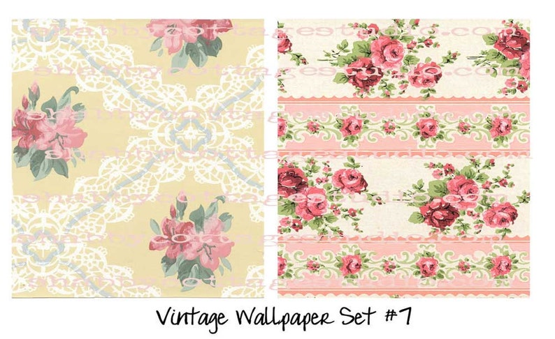 Digital Vintage Wallpaper Instant Download Printable with Commercial Use Floral Set 7 image 1