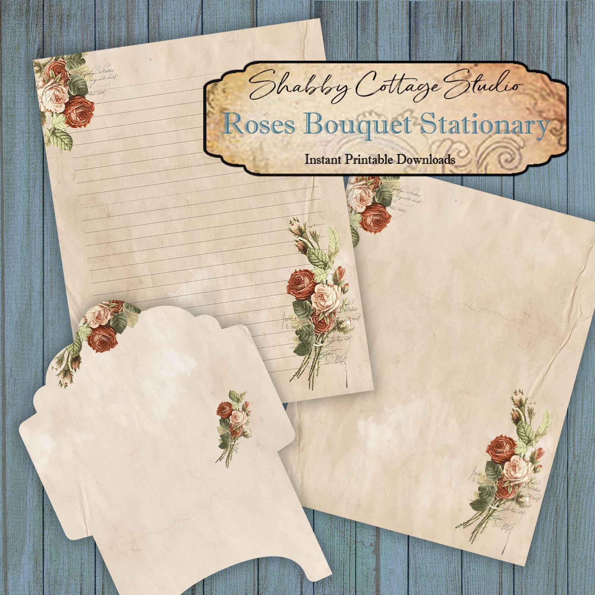 Writing Paper and Envelope Set 8.5 x 11 Printable Roses Etsy