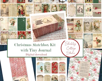 Printable Matchbox Kit with Journal - Digital Download - Christmas Printable - Easy Mini Box with Book - Print-Cut- Glue - Stocking Stuffer