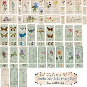 Printable Botanical Guest Checks - Digital Inventory Tags - Printable Ephemera for Junk Journal Kit - Digital Ephemera for Paper Crafting