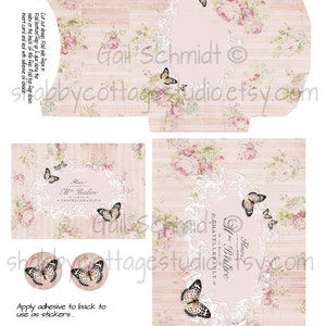 Stripes Roses Butterflies Digital Download Printable Envelopes and Cards Set  Notecards plus ATC Victorian Cottage Romantic