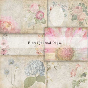 Páginas de diarios basura florales - Documentos de fondo imprimibles para revistas, álbumes de recortes, collage- Descarga digital instantánea - Paper Craft