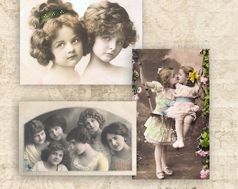 Sisters or Best Friends Vintage Ephemera for Junk Journals - Descarga digital - Journal Tags - Paper Crafting