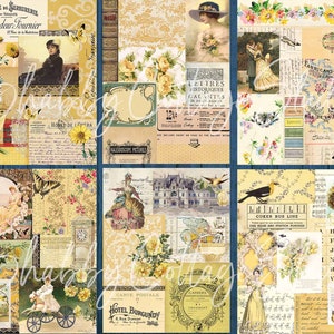 Ephemera Collage Papers Yellow - Printable Paper Pack - Digital Tear ...