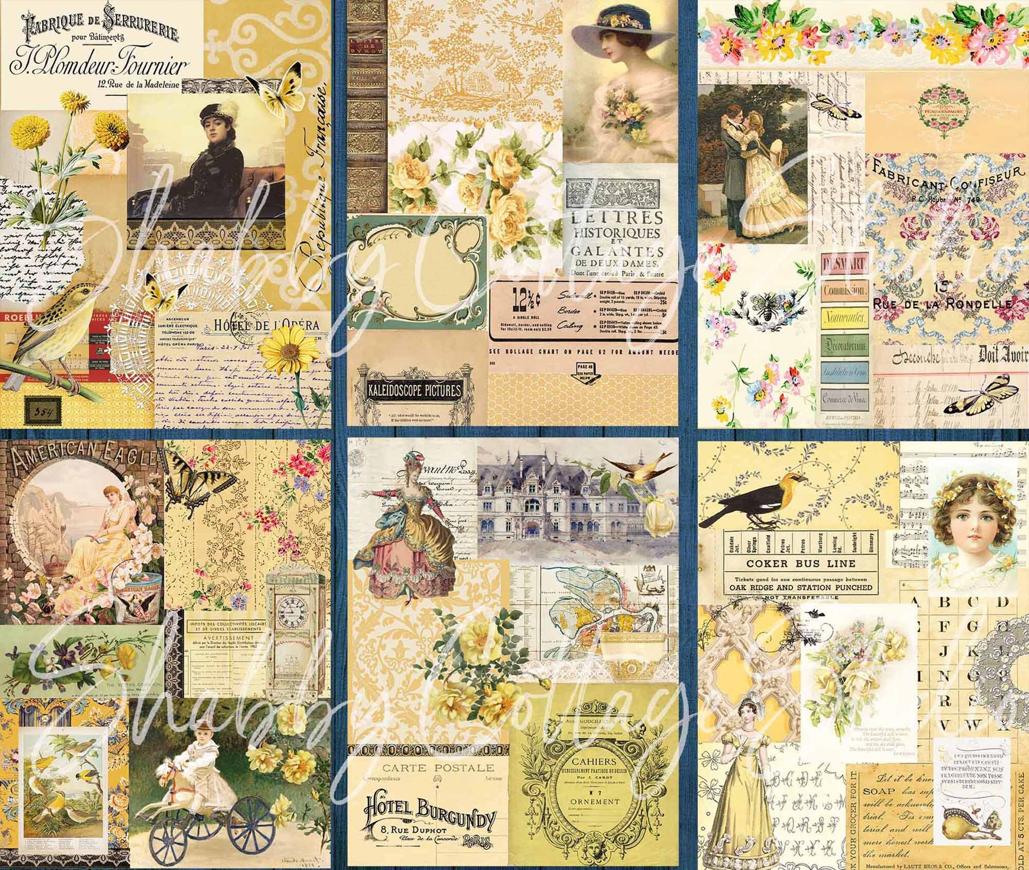 Ephemera Collage Papers Yellow - Printable Paper Pack - Digital Tear ...