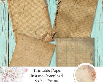 Printable Grungy Lined Paper - Instant Download - Digital Collage Sheet - Scrapbooking Ephemera -  Junk Journal Background Paper
